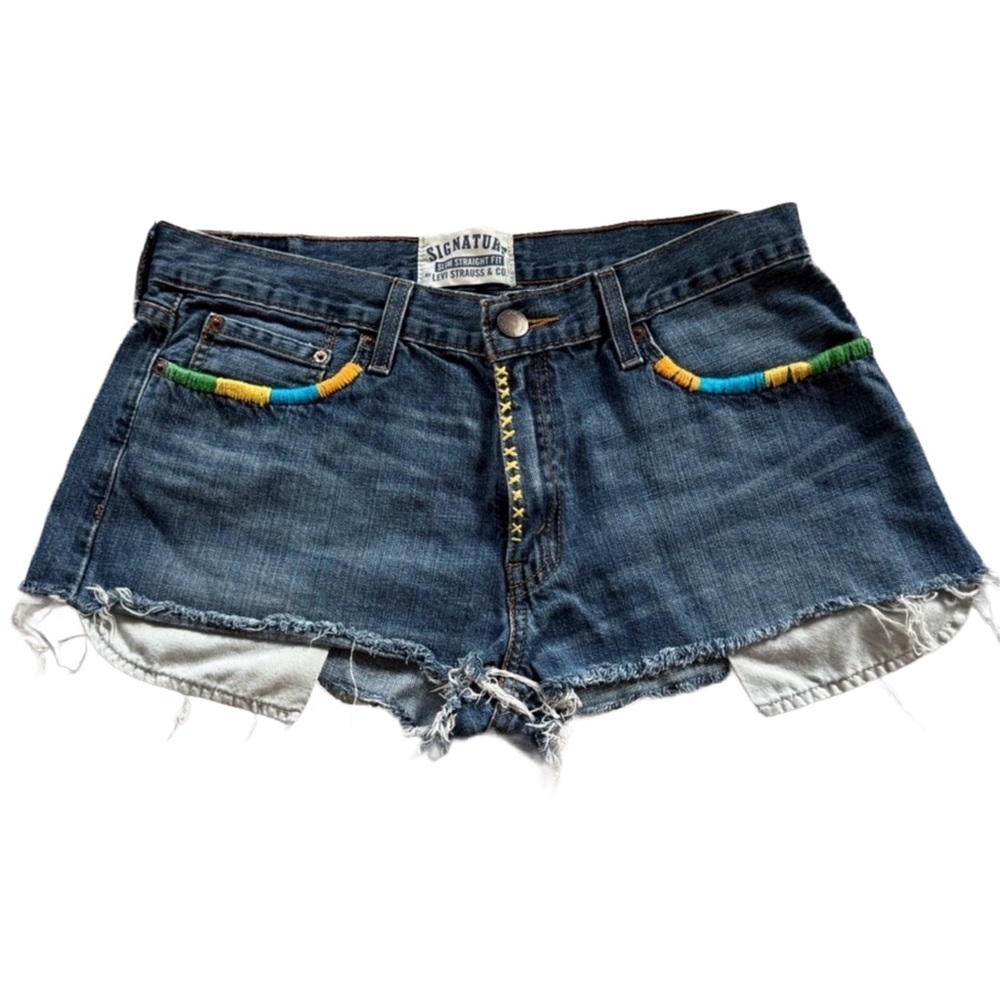 Signature by Levi Strauss Women's Blue Jean Shorts‎ DIY Colorful Trim - Size 34